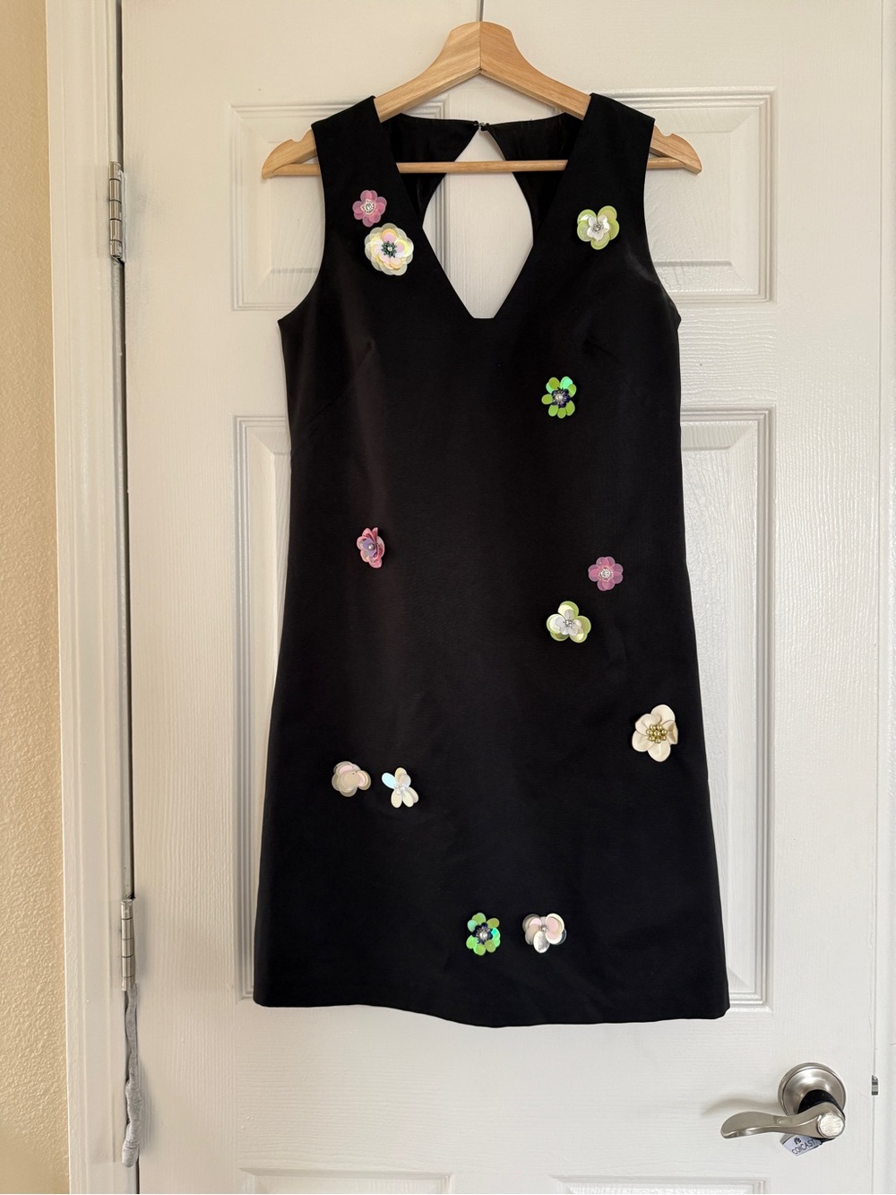Nicole Miller Black Mini Dress with Multicolor Floral Appliqués